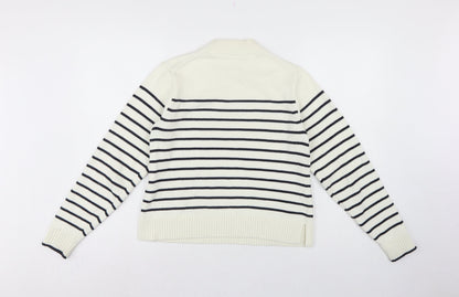 Uniqlo Women Ivory Black Striped XS Mock Neck Cotton Blend Jumper