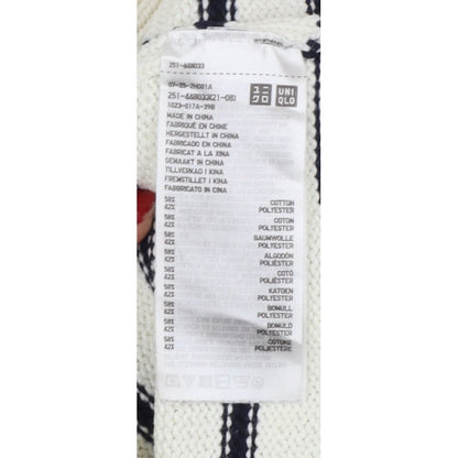 Uniqlo Women Ivory Black Striped XS Mock Neck Cotton Blend Jumper