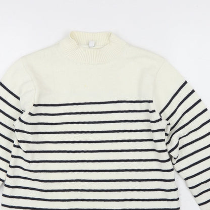 Uniqlo Women Ivory Black Striped XS Mock Neck Cotton Blend Jumper