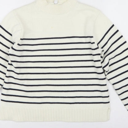 Uniqlo Women Ivory Black Striped XS Mock Neck Cotton Blend Jumper
