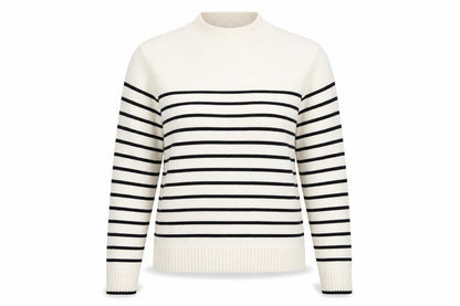 Uniqlo Women Ivory Black Striped XS Mock Neck Cotton Blend Jumper