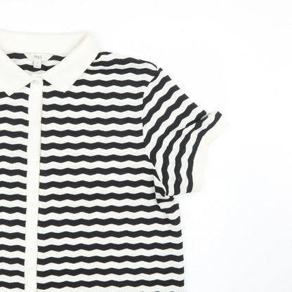 Marks & Spencer Women Black White Striped Size 20 Jersey Polo Shirt