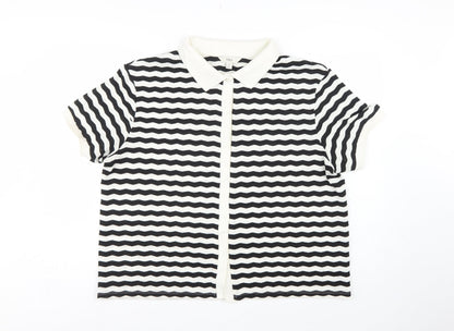 Marks & Spencer Women Black White Striped Size 20 Jersey Polo Shirt