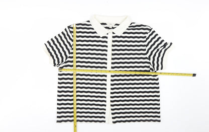 Marks & Spencer Women Black White Striped Size 20 Jersey Polo Shirt