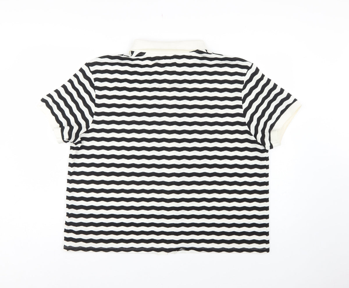 Marks & Spencer Women Black White Striped Size 20 Jersey Polo Shirt