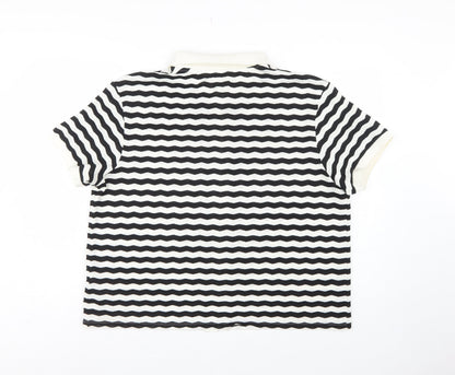 Marks & Spencer Women Black White Striped Size 20 Jersey Polo Shirt
