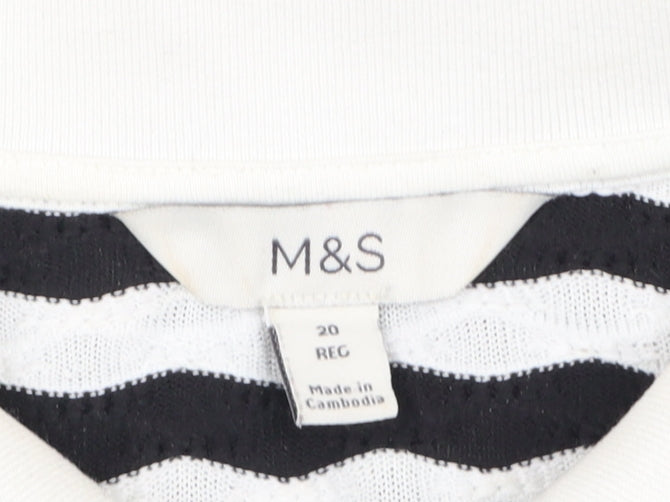 Marks & Spencer Women Black White Striped Size 20 Jersey Polo Shirt