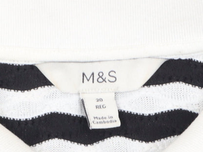 Marks & Spencer Women Black White Striped Size 20 Jersey Polo Shirt