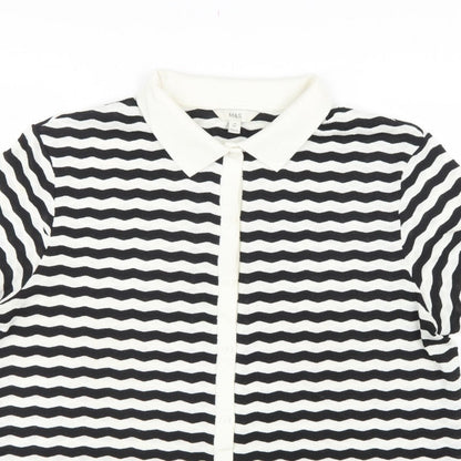 Marks & Spencer Women Black White Striped Size 20 Jersey Polo Shirt