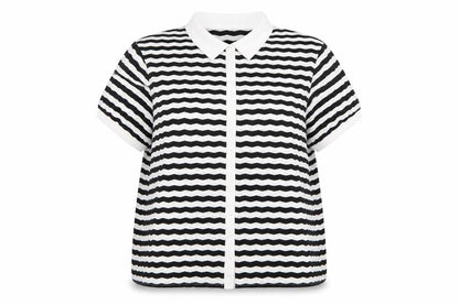 Marks & Spencer Women Black White Striped Size 20 Jersey Polo Shirt