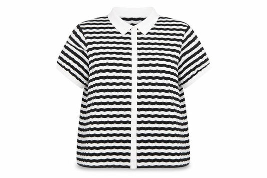 Marks & Spencer Women Black White Striped Size 20 Jersey Polo Shirt