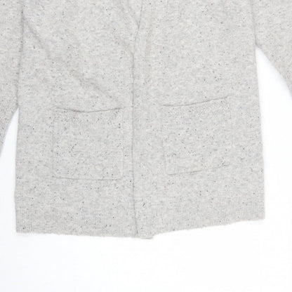 White Stuff Women Grey UK 14 Open Knit Pocket Cardigan Wool Blend