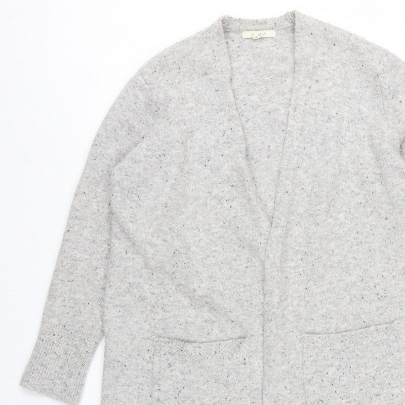 White Stuff Women Grey UK 14 Open Knit Pocket Cardigan Wool Blend