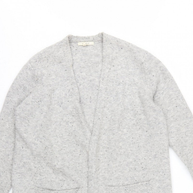 White Stuff Women Grey UK 14 Open Knit Pocket Cardigan Wool Blend