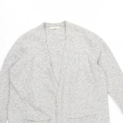 White Stuff Women Grey UK 14 Open Knit Pocket Cardigan Wool Blend