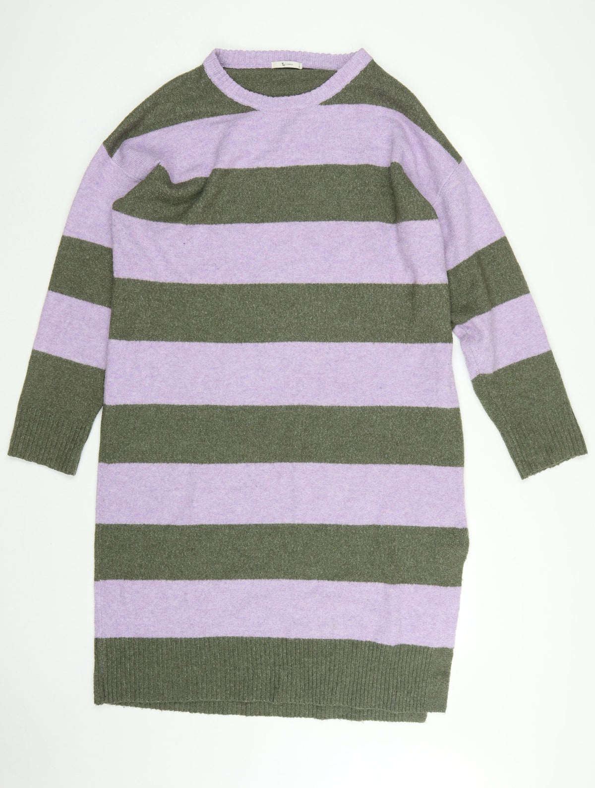Tu Women Multicoloured Stripe Knit Jumper Dress Size 16 Long Sleeve