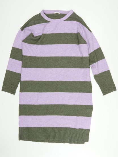 Tu Women Multicoloured Stripe Knit Jumper Dress Size 16 Long Sleeve