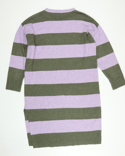 Tu Women Multicoloured Stripe Knit Jumper Dress Size 16 Long Sleeve