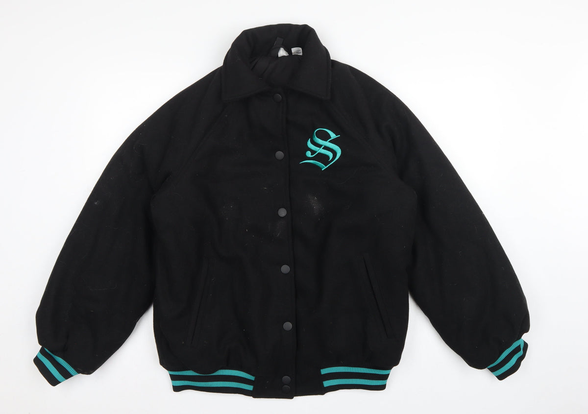 H&M Divided Women’s Black XS Slytherin Varsity Jacket Embroidered