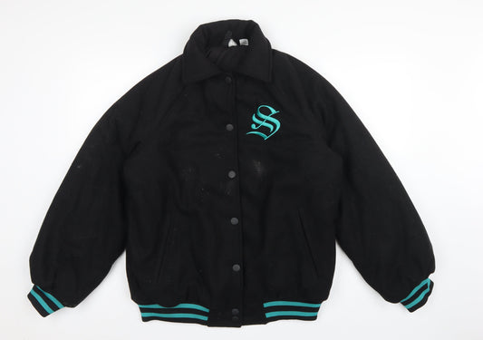 H&M Divided Women’s Black XS Slytherin Varsity Jacket Embroidered