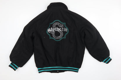 H&M Divided Women’s Black XS Slytherin Varsity Jacket Embroidered