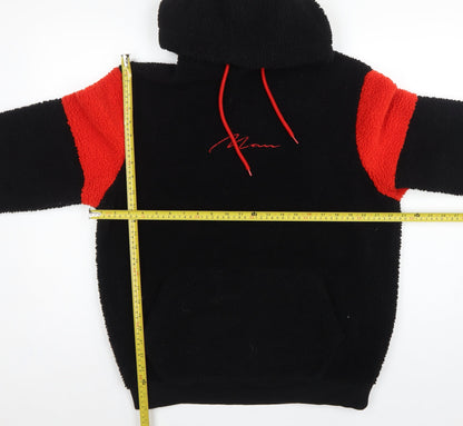 boohooMAN Men's Black Red Sherpa Fleece Hoodie Small Pullover Logo