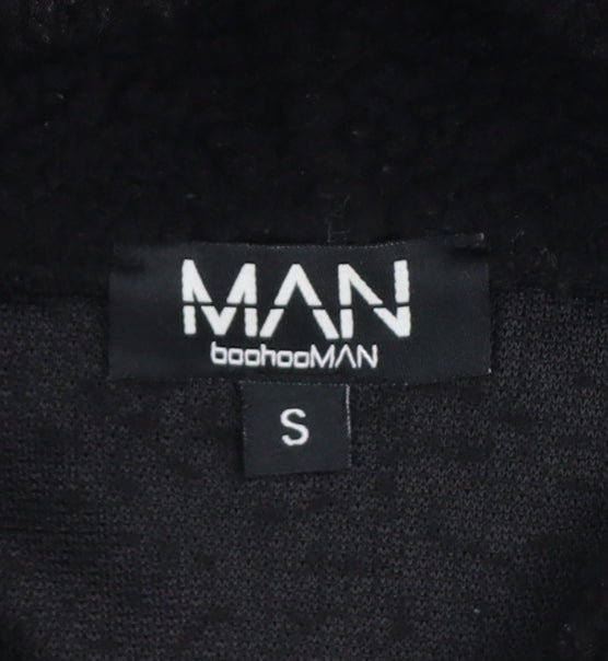 boohooMAN Men's Black Red Sherpa Fleece Hoodie Small Pullover Logo