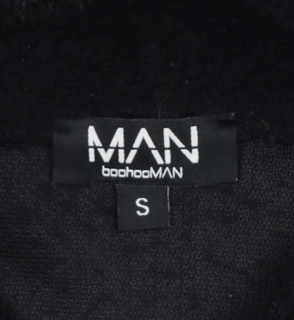 boohooMAN Men's Black Red Sherpa Fleece Hoodie Small Pullover Logo