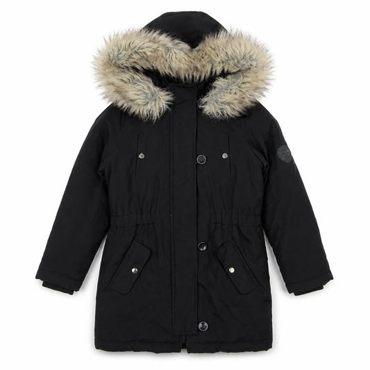 Front view of ONLY girls’ black 9 years faux fur hooded padded parka coat