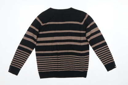 Marks and Spencer Women Black Brown UK 12 V-Neck Striped Knit Jumper