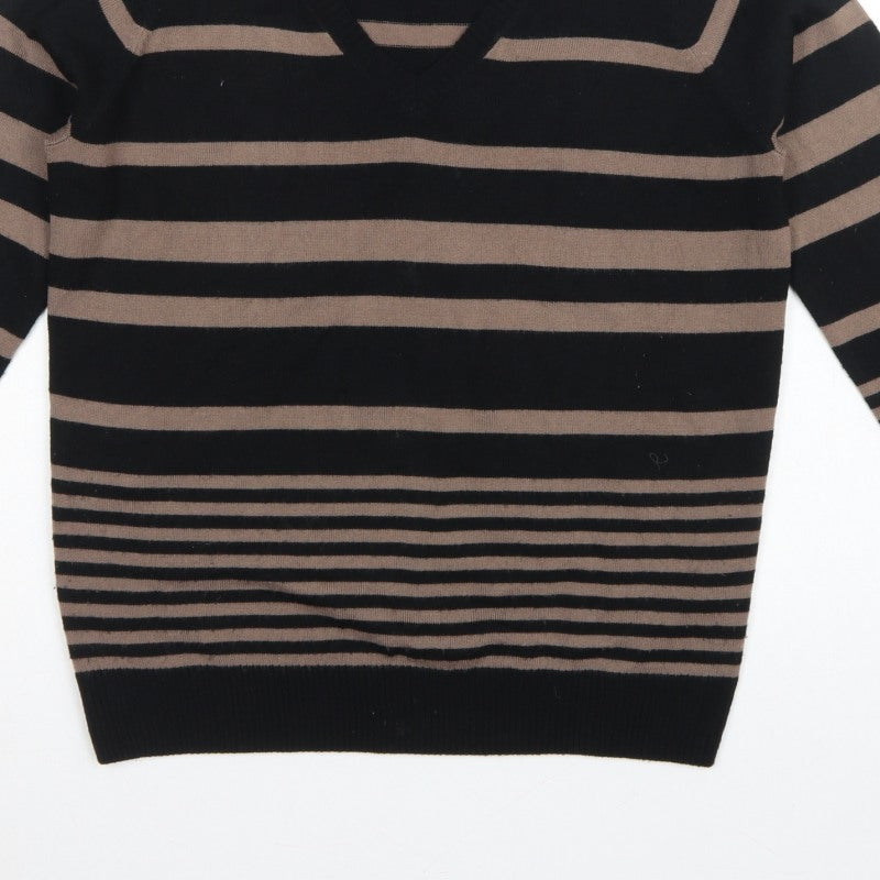 Marks and Spencer Women Black Brown UK 12 V-Neck Striped Knit Jumper