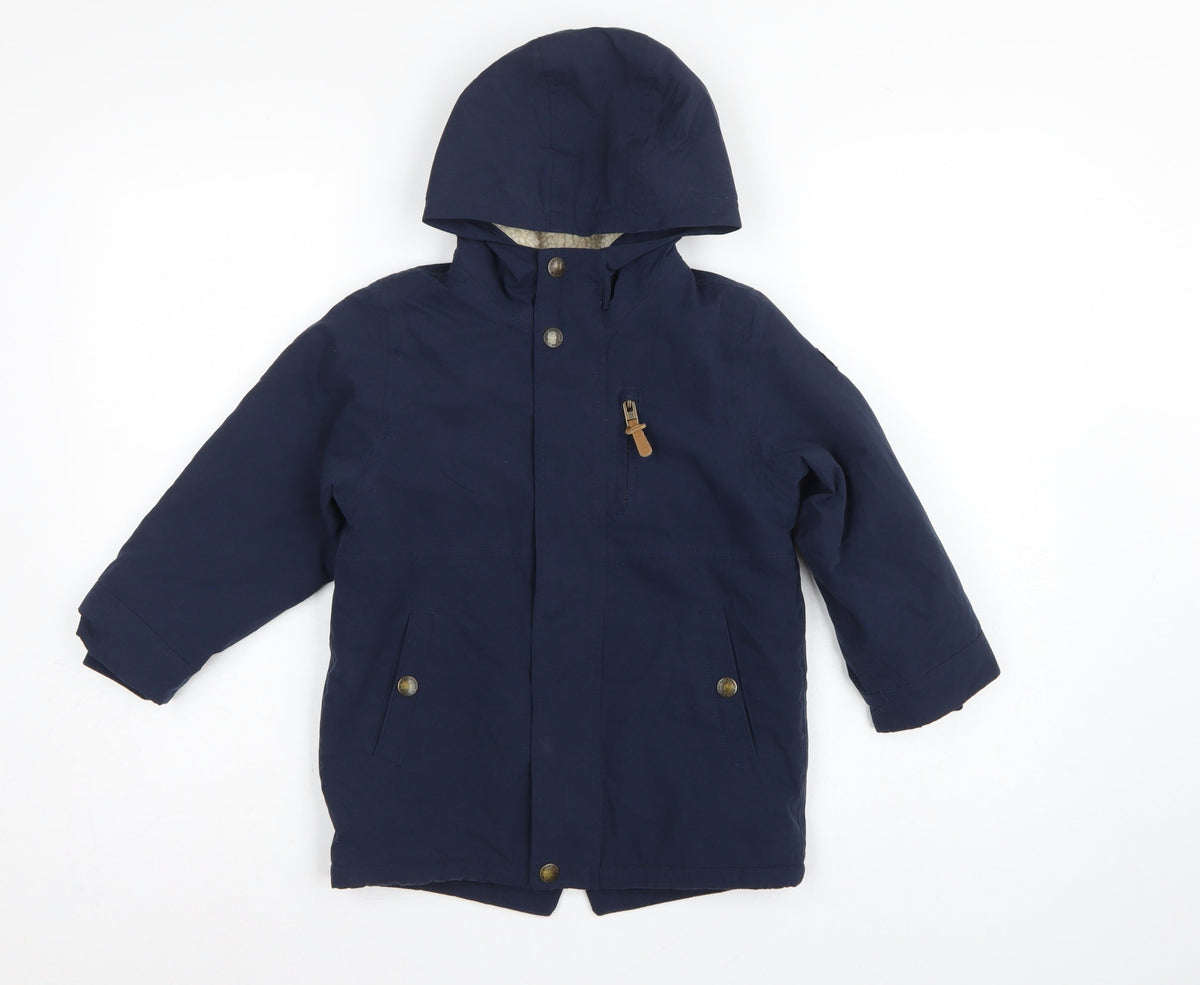 Next Boys Navy 4-5 Years Hooded Parka Coat Fleece Lined Zip