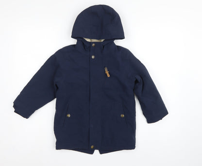 Next Boys Navy 4-5 Years Hooded Parka Coat Fleece Lined Zip