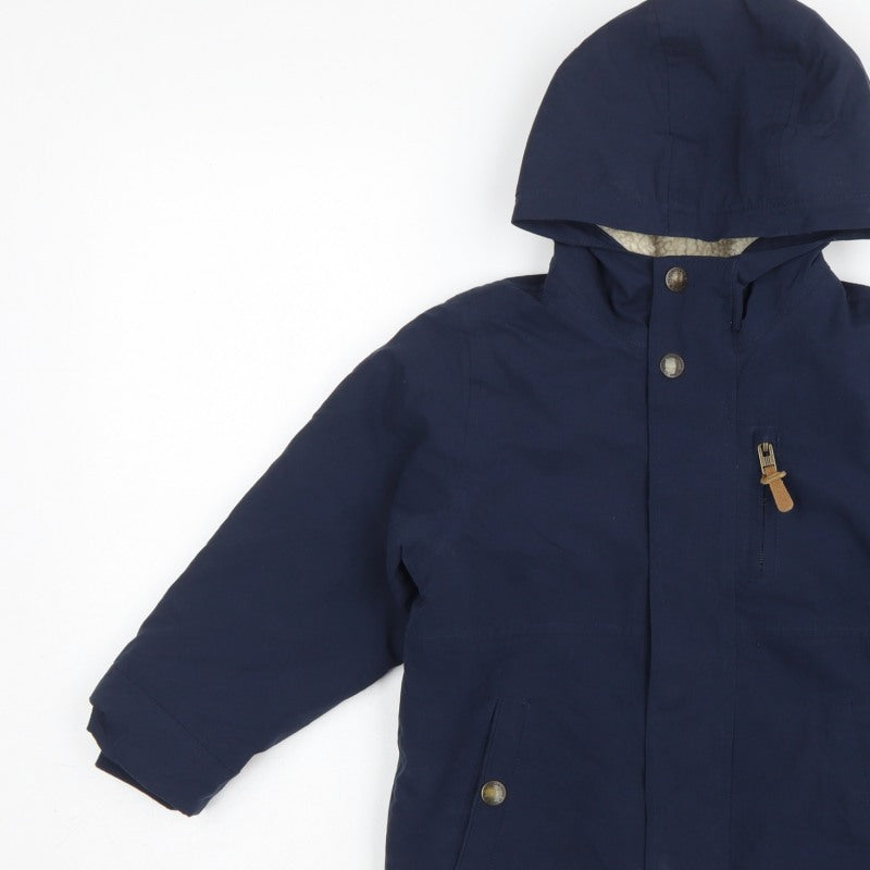 Next Boys Navy 4-5 Years Hooded Parka Coat Fleece Lined Zip
