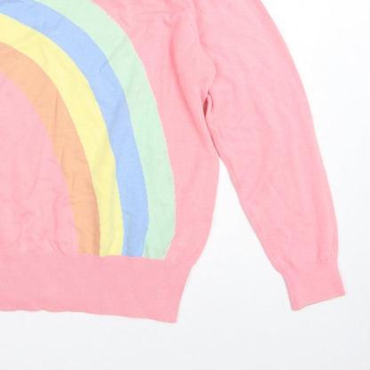 Joanie Women’s Pink Rainbow Crew Neck Knit Jumper UK L