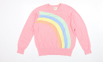 Joanie Women’s Pink Rainbow Crew Neck Knit Jumper UK L