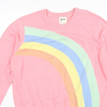 Joanie Women’s Pink Rainbow Crew Neck Knit Jumper UK L