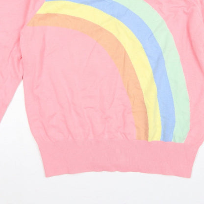 Joanie Women’s Pink Rainbow Crew Neck Knit Jumper UK L