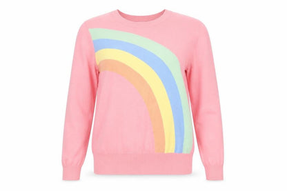 Joanie Women’s Pink Rainbow Crew Neck Knit Jumper UK L