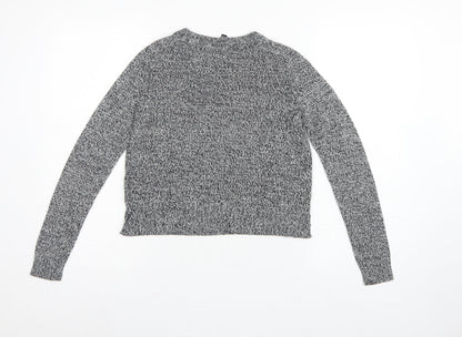 H&M Divided Women Grey Marl XS Chunky Knit Crew Neck Pullover Jumper