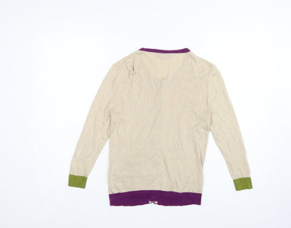 Hobbs Women Beige Silk Cotton UK 12 V-Neck Button Cardigan