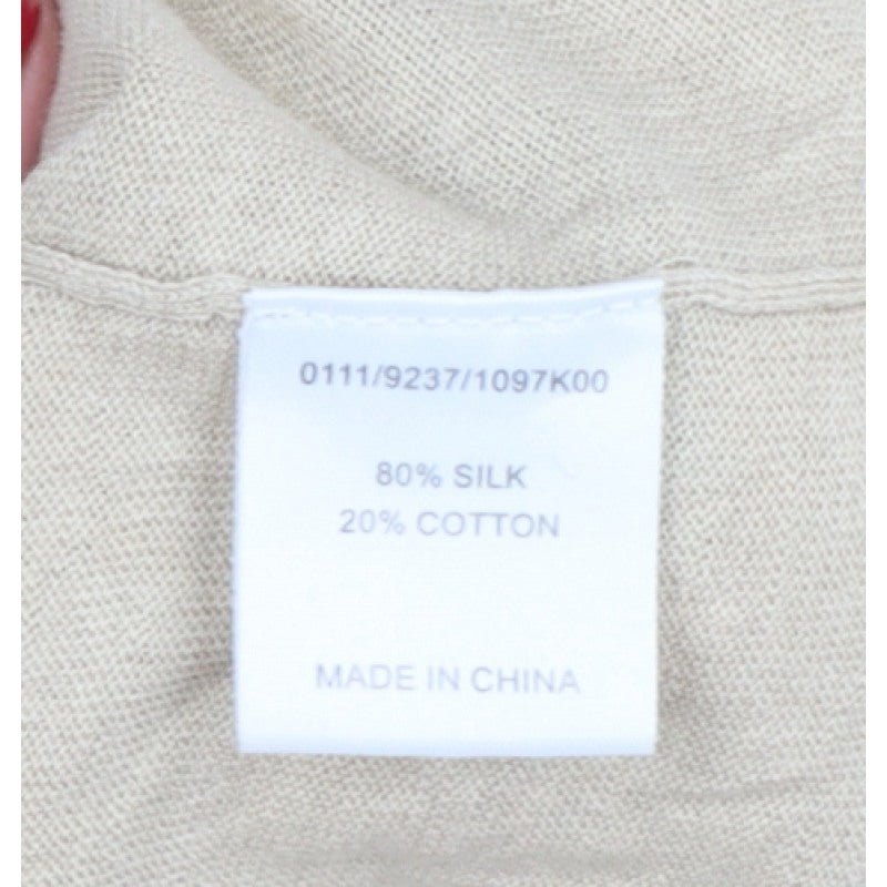 Hobbs Women Beige Silk Cotton UK 12 V-Neck Button Cardigan