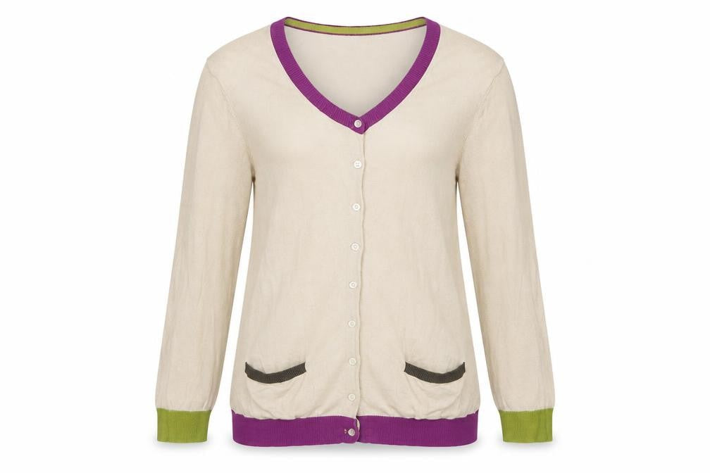 Hobbs Women Beige Silk Cotton UK 12 V-Neck Button Cardigan