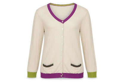 Hobbs Women Beige Silk Cotton UK 12 V-Neck Button Cardigan