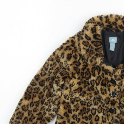 Baby Gap Girls Brown Leopard Faux Fur Coat UK 4 Years Button Lined