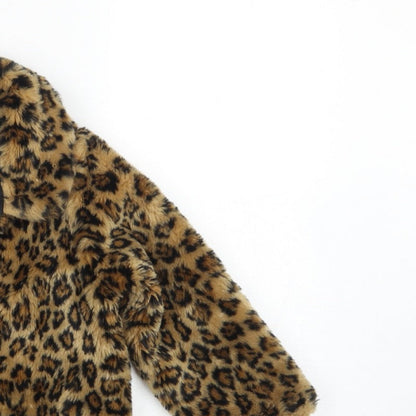 Baby Gap Girls Brown Leopard Faux Fur Coat UK 4 Years Button Lined