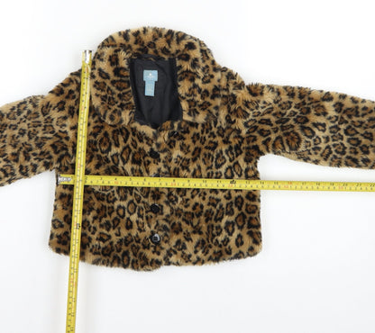 Baby Gap Girls Brown Leopard Faux Fur Coat UK 4 Years Button Lined