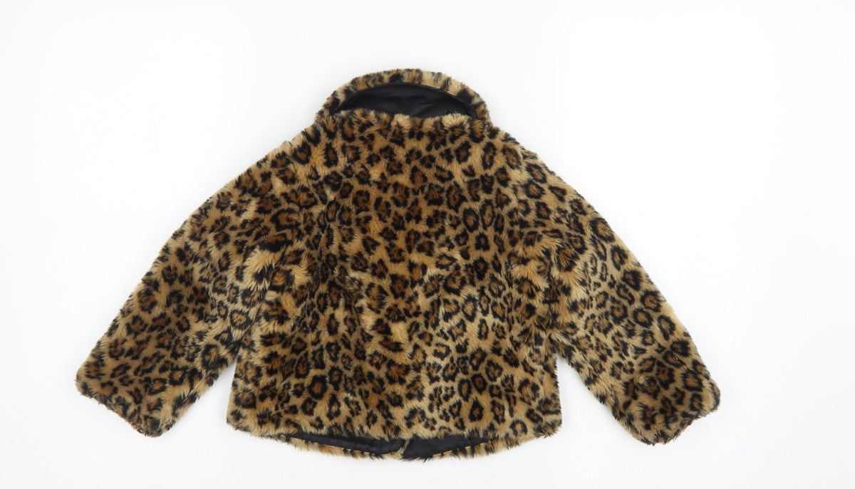 Baby Gap Girls Brown Leopard Faux Fur Coat UK 4 Years Button Lined