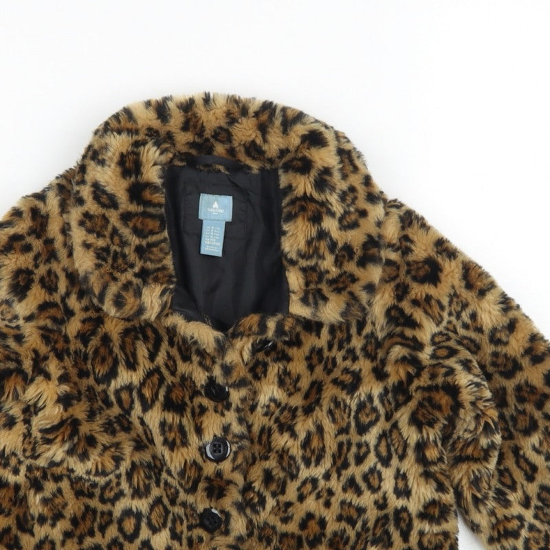 Baby Gap Girls Brown Leopard Faux Fur Coat UK 4 Years Button Lined