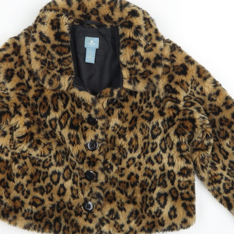 Baby Gap Girls Brown Leopard Faux Fur Coat UK 4 Years Button Lined